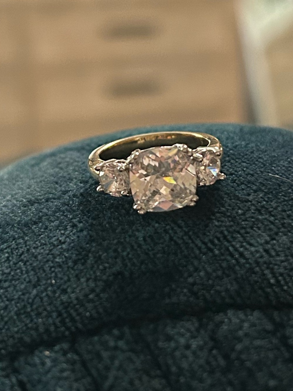 Silver and Gold Tone Three-Stone Clear CZ Ring - Picture 5 of 5